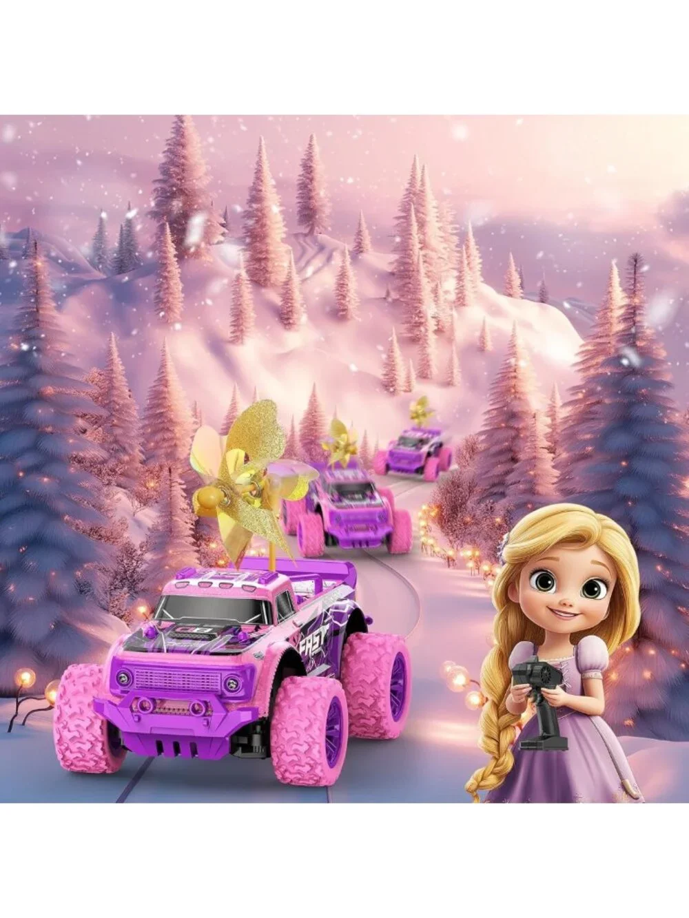 Pink Purple Remote Control Car for Girls - 1:20 Scale LED Truck, Fast All